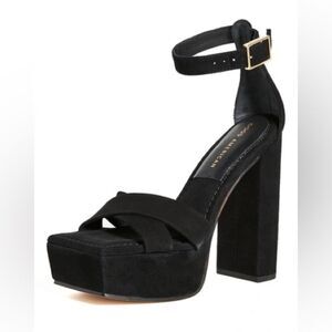 Good American Description Platform Strappy Sandal Pumps Velvet Black Size 10 NEW